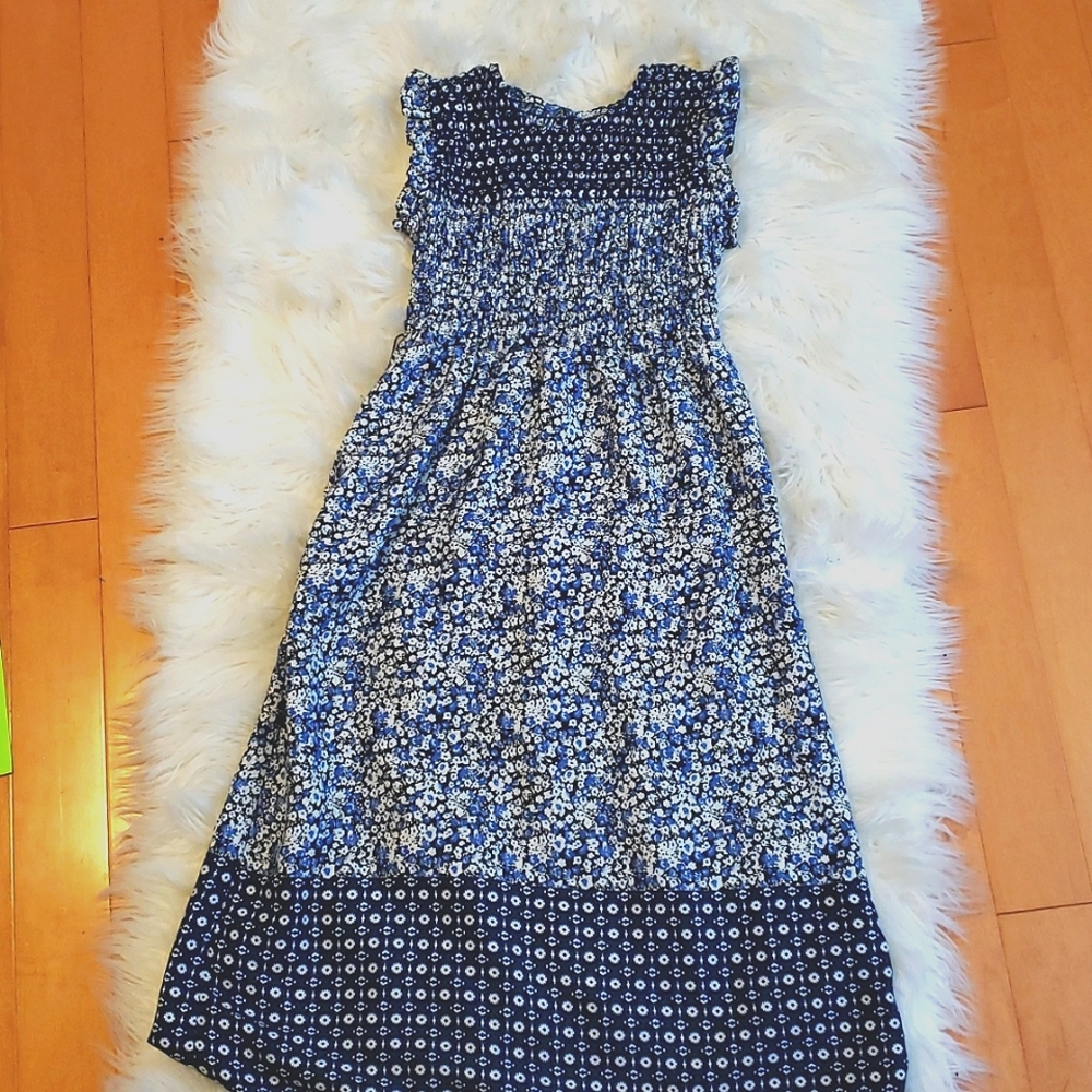 Long, blue floral dress